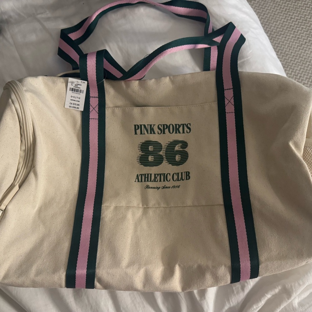 PINK Victoria's Secret Canvas Tote with Striped Handles